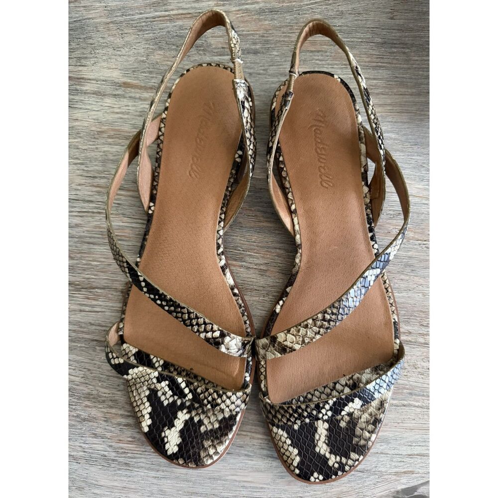 Madewell Black and Cream Snake Print Leather Strappy Sandals Size 9